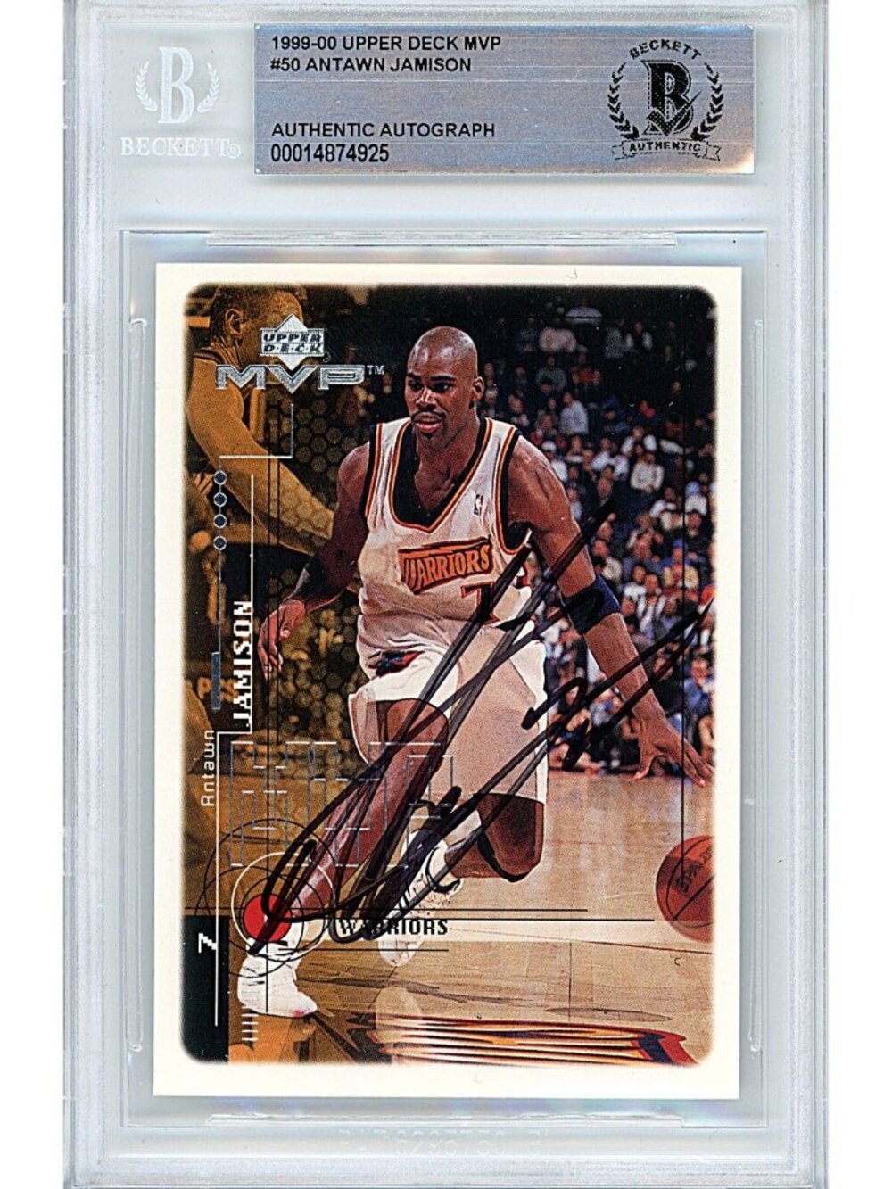 Antawn Jamison Signed 1999-00 Upper Deck MVP #50 Warriors Beckett BAS Slab Auto